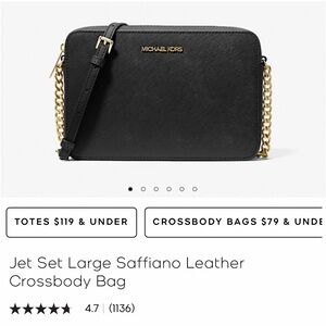 ☀️Michael Kors Black Saffiano Leather Large Jet Set Crossbody (Black)